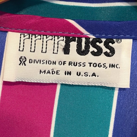 Vintage Russ Togs Striped Button Front Blouse with Adjustable Neck Ties Bow - Picture 3 of 4